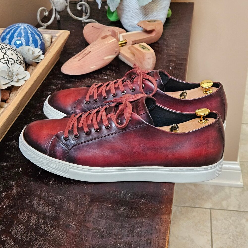 Studio Belvedere Men's 'James' Leather Sneakers, Brownish-Red, Sz 13 - Picture 3 of 16